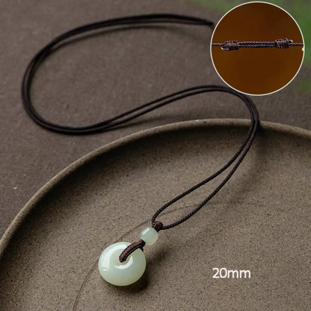 Buddha Stones Natural Round Jade Peace Buckle Luck Prosperity Necklace Pendant - BWOOOH - Adjustable String 72cm / 20mm