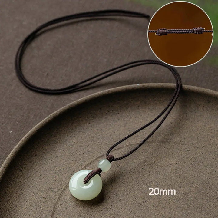 Buddha Stones Natural Round Jade Peace Buckle Luck Prosperity Necklace Pendant - BWOOOH - Adjustable String 72cm / 20mm