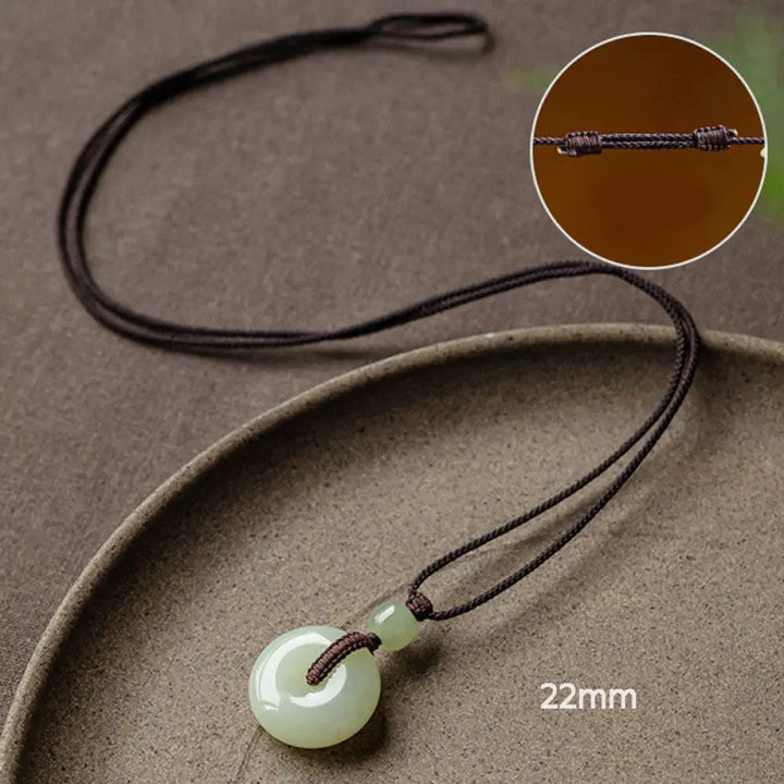 Buddha Stones Natural Round Jade Peace Buckle Luck Prosperity Necklace Pendant - BWOOOH - Adjustable String 72cm / 22mm