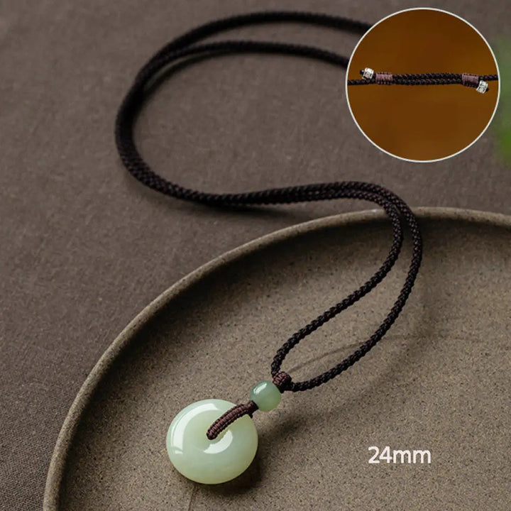 Buddha Stones Natural Round Jade Peace Buckle Luck Prosperity Necklace Pendant - BWOOOH - Adjustable String 72cm / 24mm
