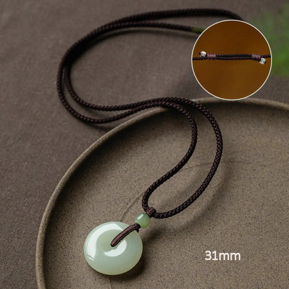 Buddha Stones Natural Round Jade Peace Buckle Luck Prosperity Necklace Pendant - BWOOOH - Adjustable String 72cm / 31mm