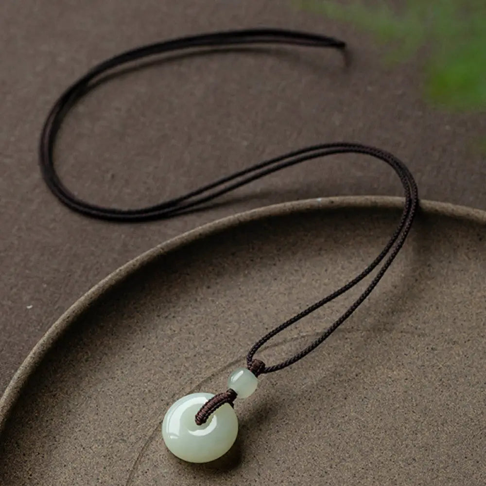 BWOOOH natural round jade peace buckle luck prosperity necklace pendant on 45cm chain