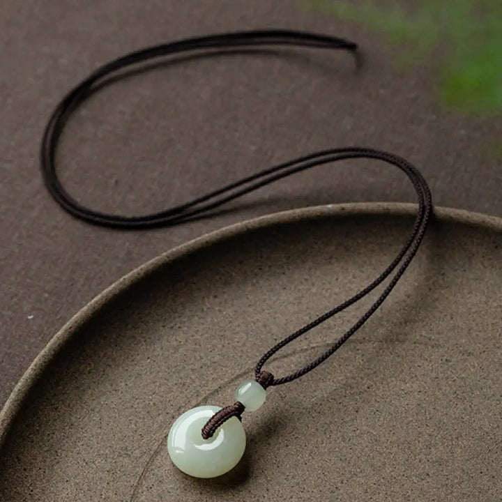 BWOOOH natural round jade peace buckle luck prosperity necklace pendant on 45cm chain