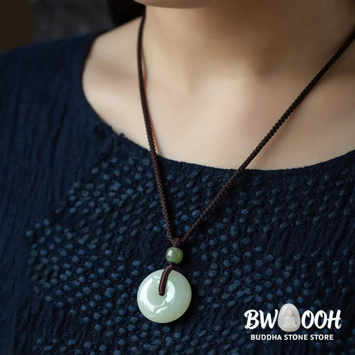 Buddha Stones Natural Round Jade Peace Buckle Luck Prosperity Necklace Pendant - BWOOOH - Necklaces &amp; Pendants