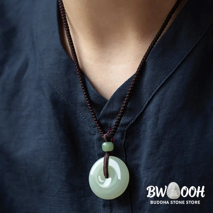 Buddha Stones Natural Round Jade Peace Buckle Luck Prosperity Necklace Pendant - BWOOOH - Necklaces &amp; Pendants