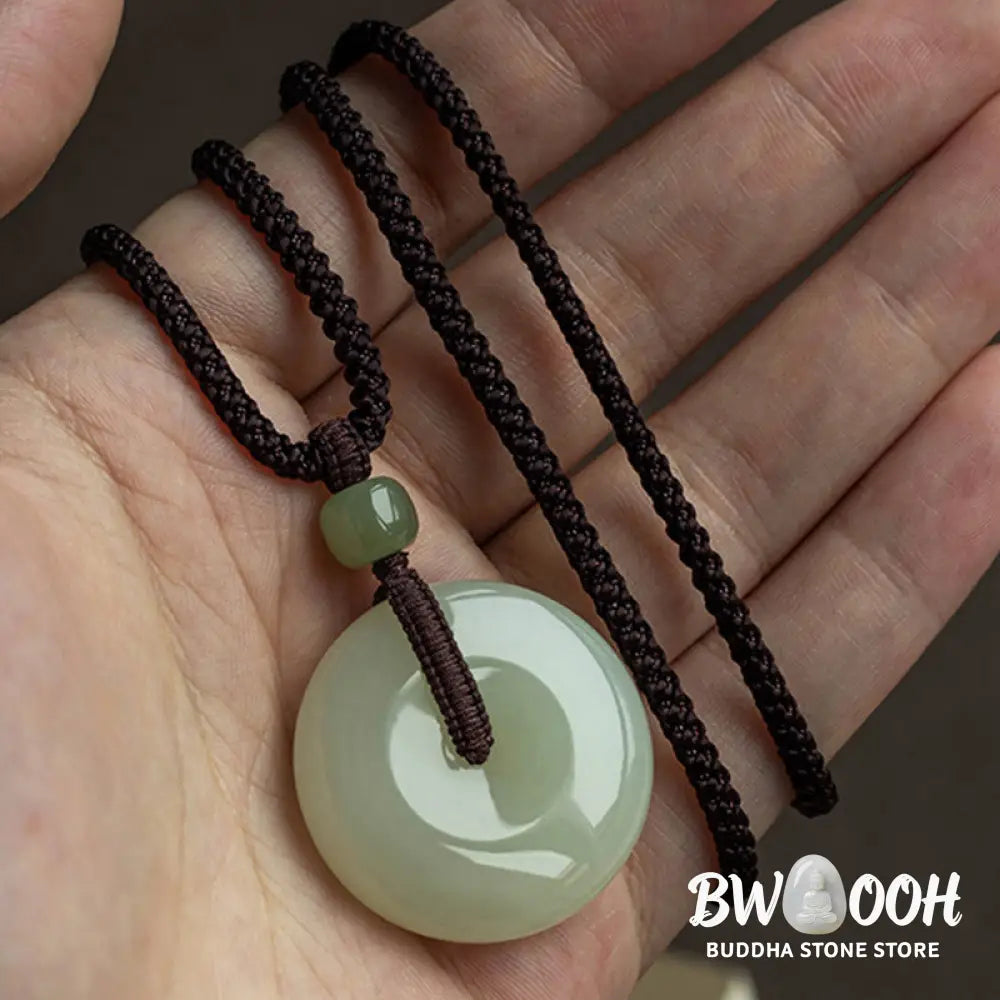 Buddha Stones Natural Round Jade Peace Buckle Luck Prosperity Necklace Pendant - BWOOOH - Necklaces &amp; Pendants