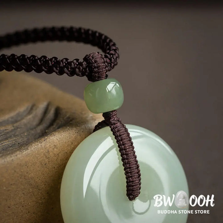 Buddha Stones Natural Round Jade Peace Buckle Luck Prosperity Necklace Pendant - BWOOOH - Necklaces &amp; Pendants