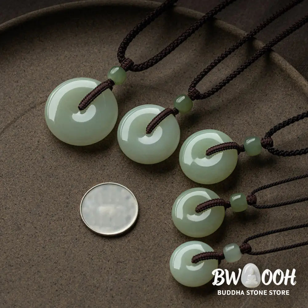 Buddha Stones Natural Round Jade Peace Buckle Luck Prosperity Necklace Pendant - BWOOOH - Necklaces &amp; Pendants