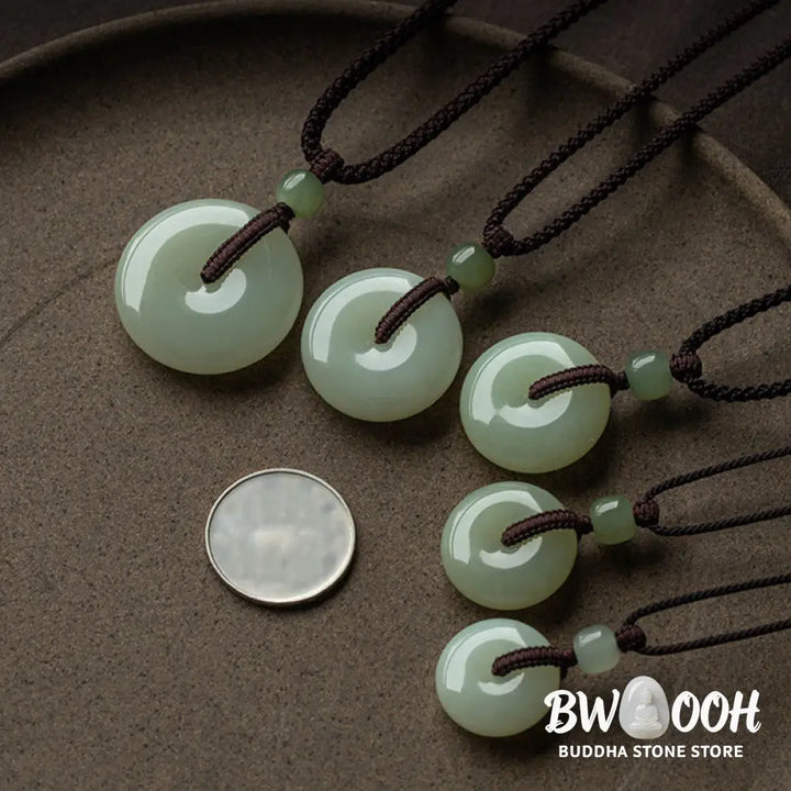 Buddha Stones Natural Round Jade Peace Buckle Luck Prosperity Necklace Pendant - BWOOOH - Necklaces &amp; Pendants