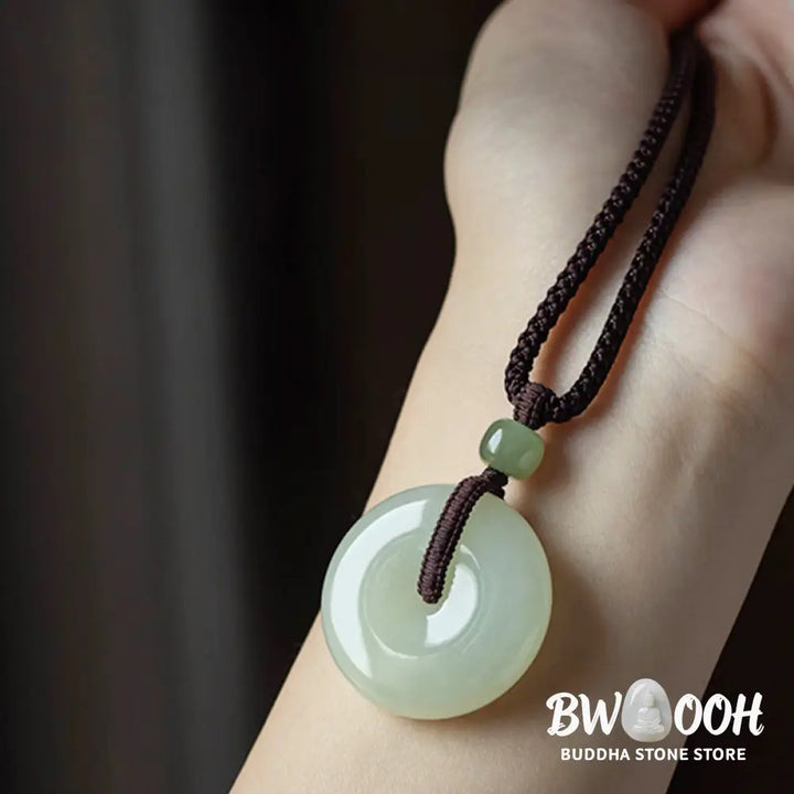 Buddha Stones Natural Round Jade Peace Buckle Luck Prosperity Necklace Pendant - BWOOOH - Necklaces &amp; Pendants