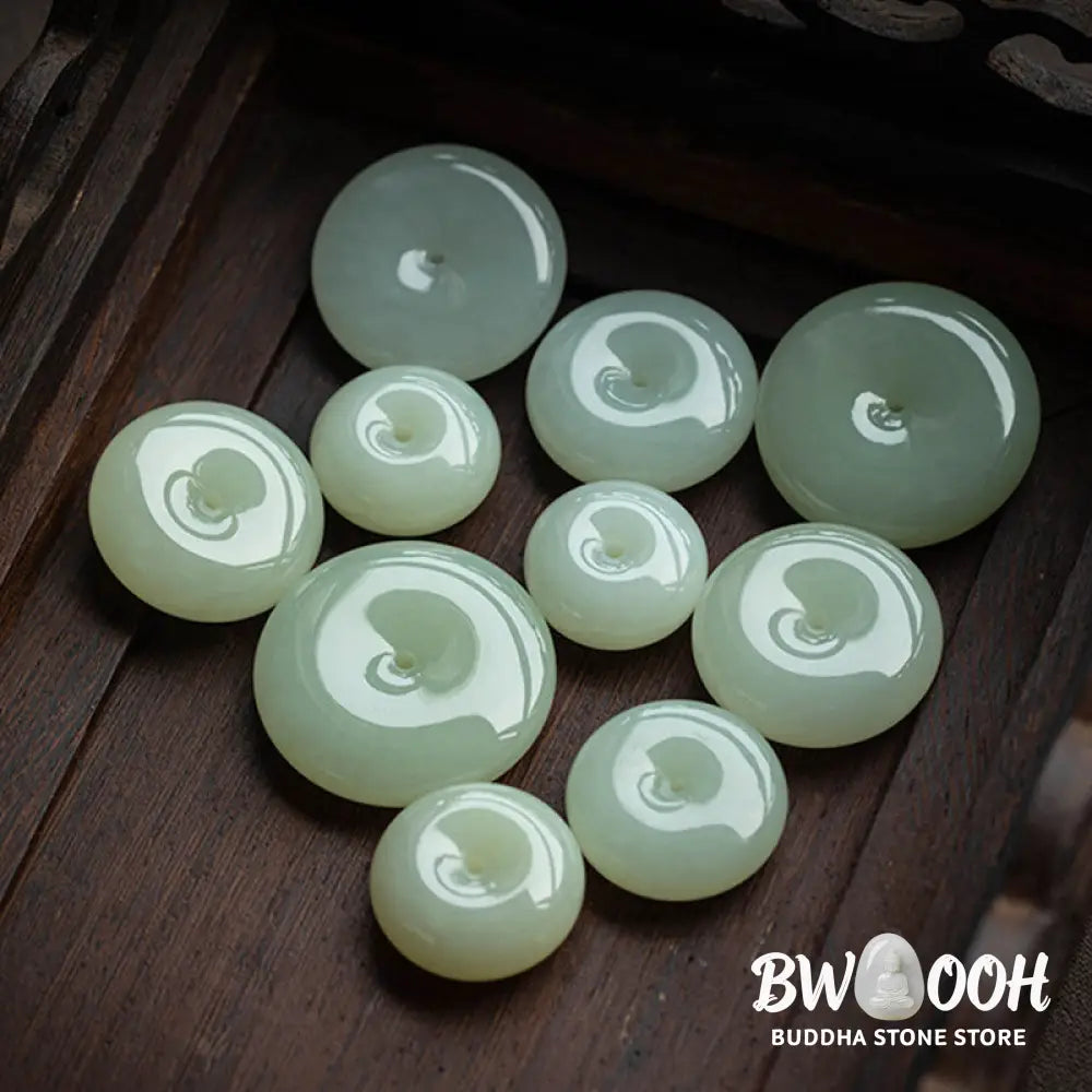 Buddha Stones Natural Round Jade Peace Buckle Luck Prosperity Necklace Pendant - BWOOOH - Necklaces &amp; Pendants