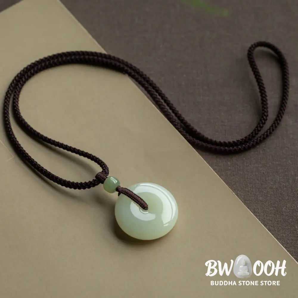 Buddha Stones Natural Round Jade Peace Buckle Luck Prosperity Necklace Pendant - BWOOOH - Necklaces &amp; Pendants