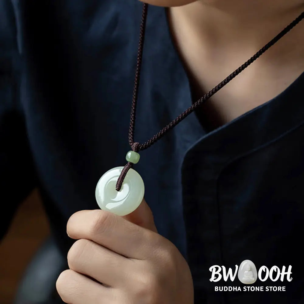Buddha Stones Natural Round Jade Peace Buckle Luck Prosperity Necklace Pendant - BWOOOH - Necklaces &amp; Pendants