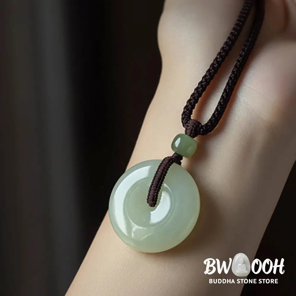 Buddha Stones Natural Round Jade Peace Buckle Luck Prosperity Necklace Pendant - BWOOOH - Necklaces & Pendants