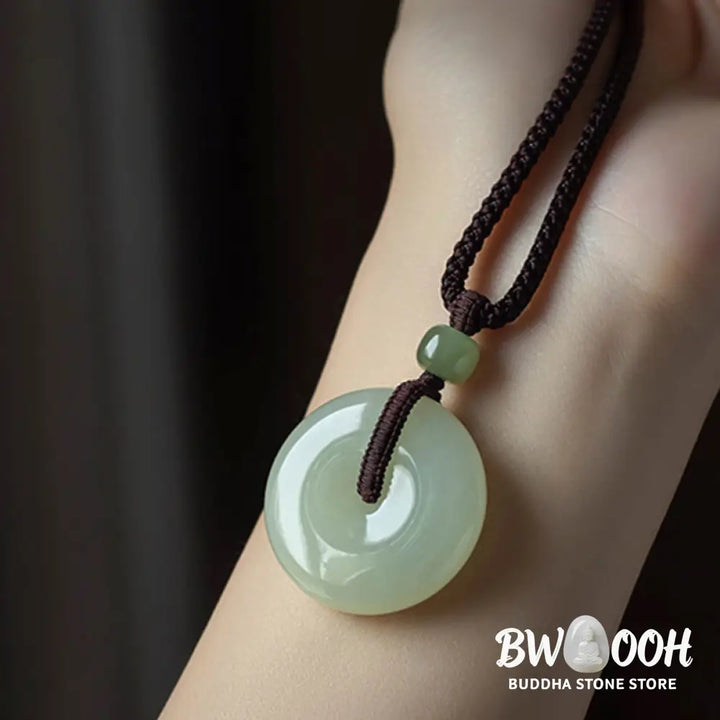 Buddha Stones Natural Round Jade Peace Buckle Luck Prosperity Necklace Pendant - BWOOOH - Necklaces &amp; Pendants