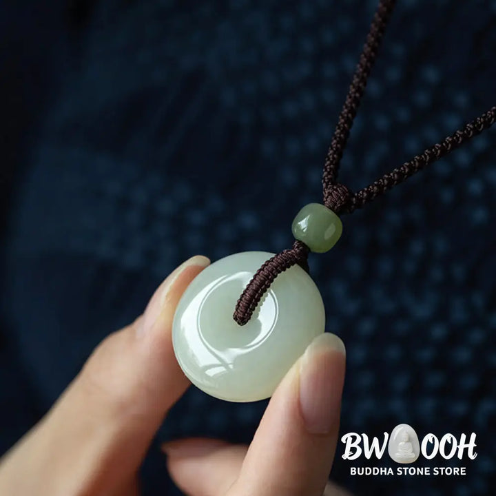 Buddha Stones Natural Round Jade Peace Buckle Luck Prosperity Necklace Pendant - BWOOOH - Necklaces &amp; Pendants