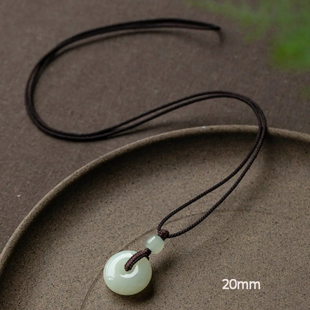 Buddha Stones Natural Round Jade Peace Buckle Luck Prosperity Necklace Pendant - BWOOOH - Non-Adjustable String 64cm