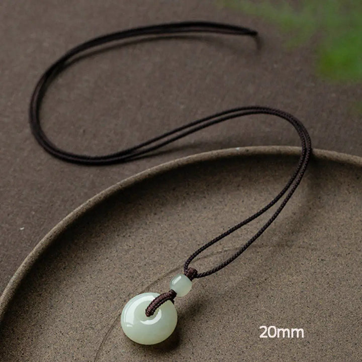 Buddha Stones Natural Round Jade Peace Buckle Luck Prosperity Necklace Pendant - BWOOOH - Non-Adjustable String 64cm