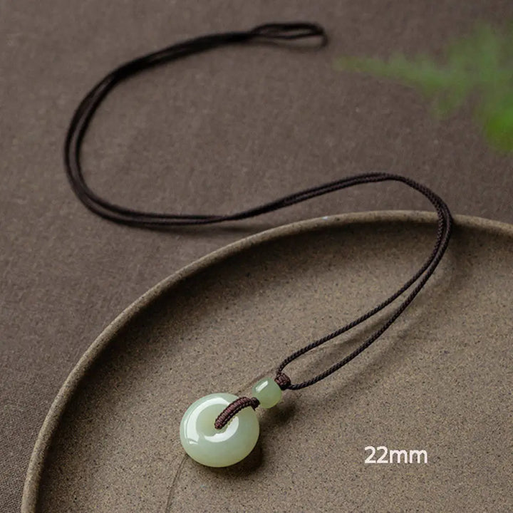 Buddha Stones Natural Round Jade Peace Buckle Luck Prosperity Necklace Pendant - BWOOOH - Non-Adjustable String 64cm