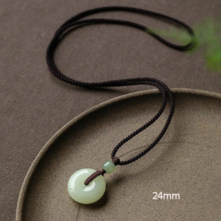 Buddha Stones Natural Round Jade Peace Buckle Luck Prosperity Necklace Pendant - BWOOOH - Non-Adjustable String 64cm