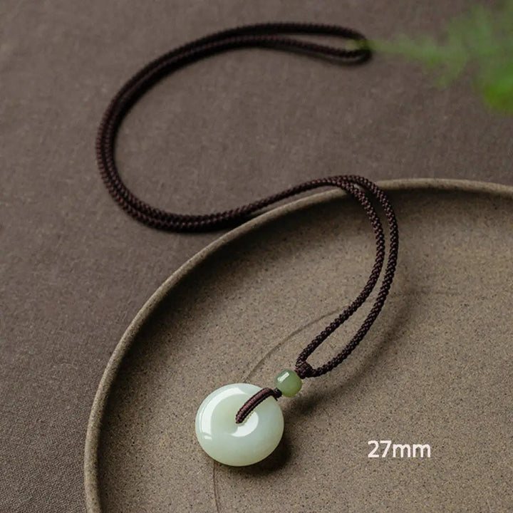 Buddha Stones Natural Round Jade Peace Buckle Luck Prosperity Necklace Pendant - BWOOOH - Non-Adjustable String 64cm