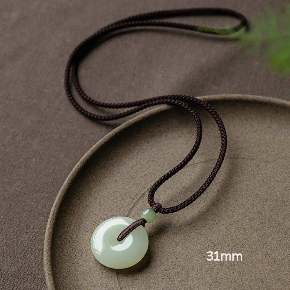 Buddha Stones Natural Round Jade Peace Buckle Luck Prosperity Necklace Pendant - BWOOOH - Non-Adjustable String 64cm