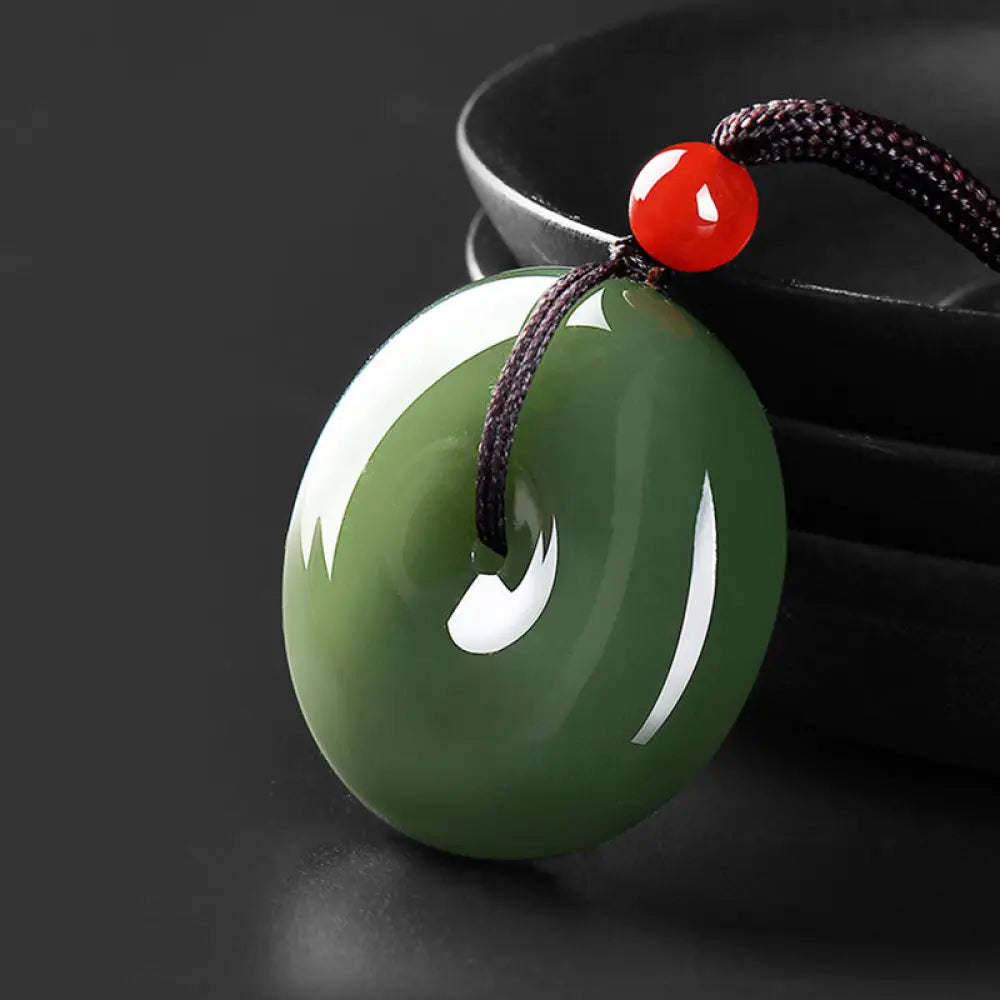 BWOOOH Natural Round Jade Peace Buckle Prosperity Necklace String Pendant feng shui jewelry