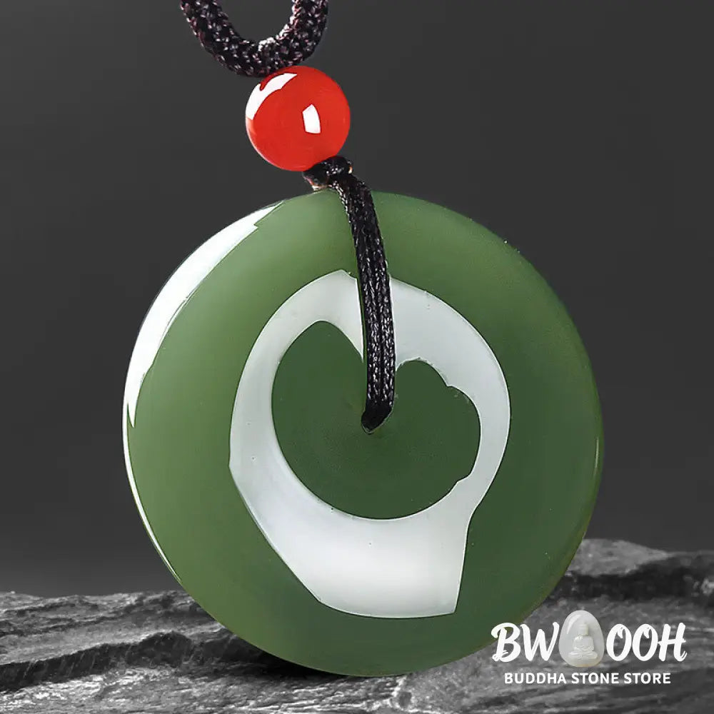 Buddha Stones Natural Round Jade Peace Buckle Prosperity Necklace String Pendant - BWOOOH - Necklaces &amp; Pendants