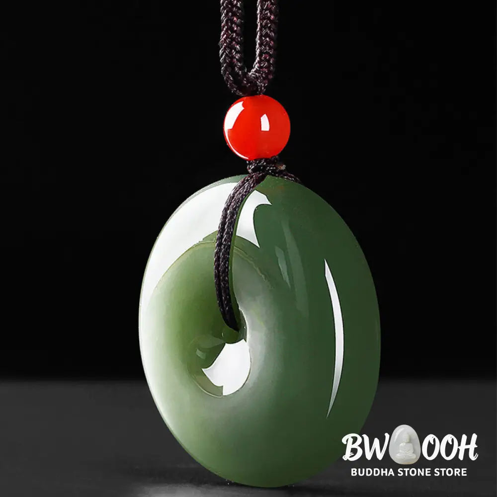 Buddha Stones Natural Round Jade Peace Buckle Prosperity Necklace String Pendant - BWOOOH - Necklaces &amp; Pendants