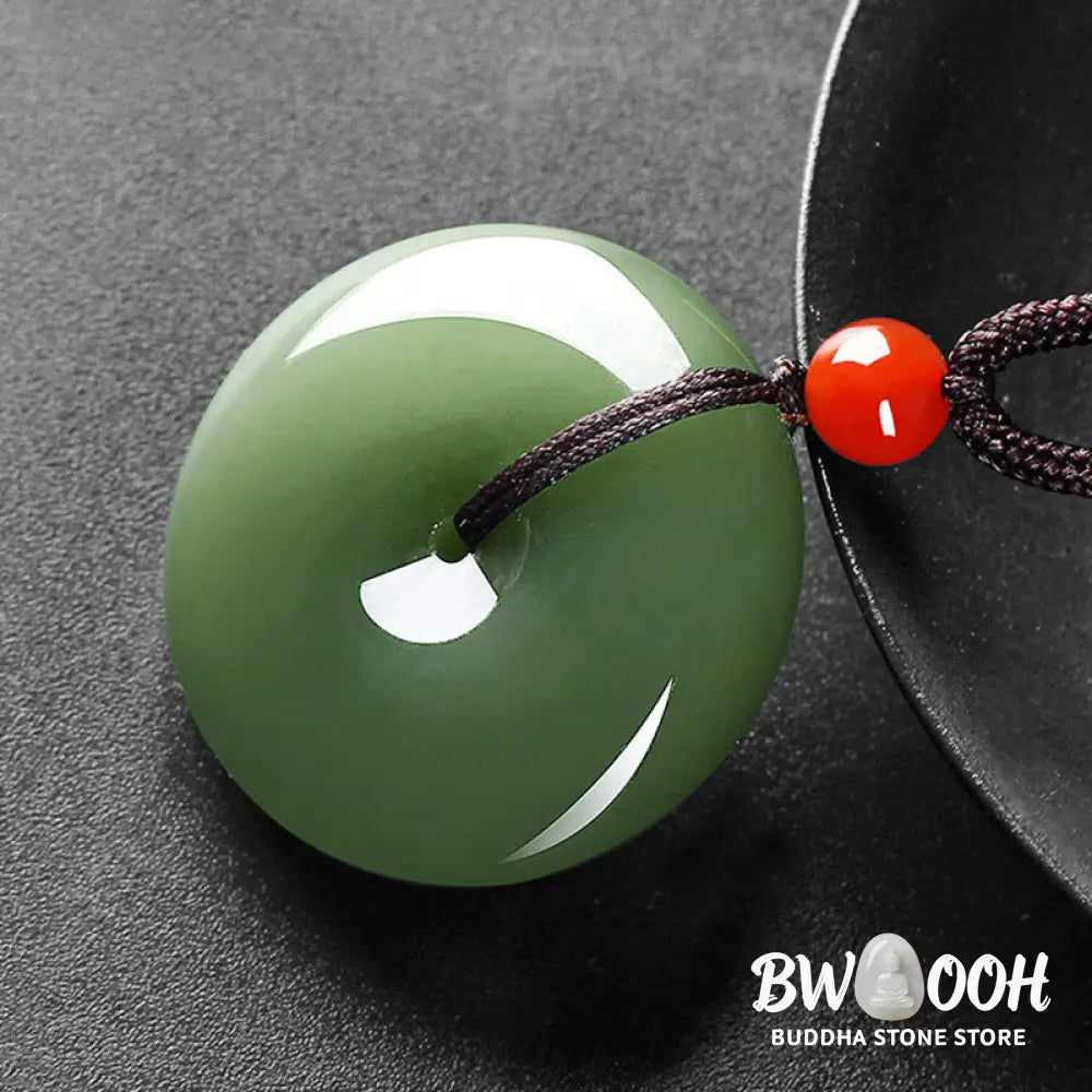 Buddha Stones Natural Round Jade Peace Buckle Prosperity Necklace String Pendant - BWOOOH - Necklaces &amp; Pendants