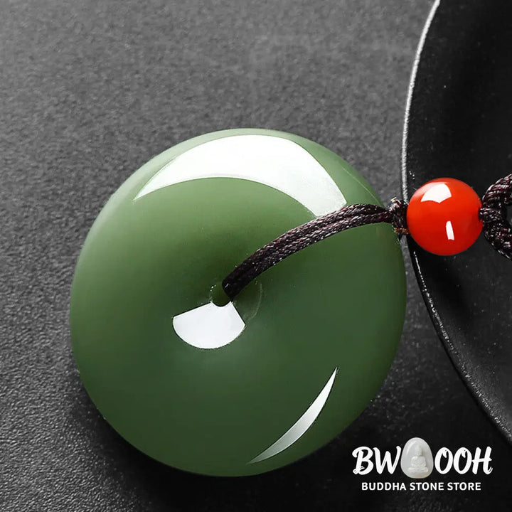 Buddha Stones Natural Round Jade Peace Buckle Prosperity Necklace String Pendant - BWOOOH - Necklaces &amp; Pendants
