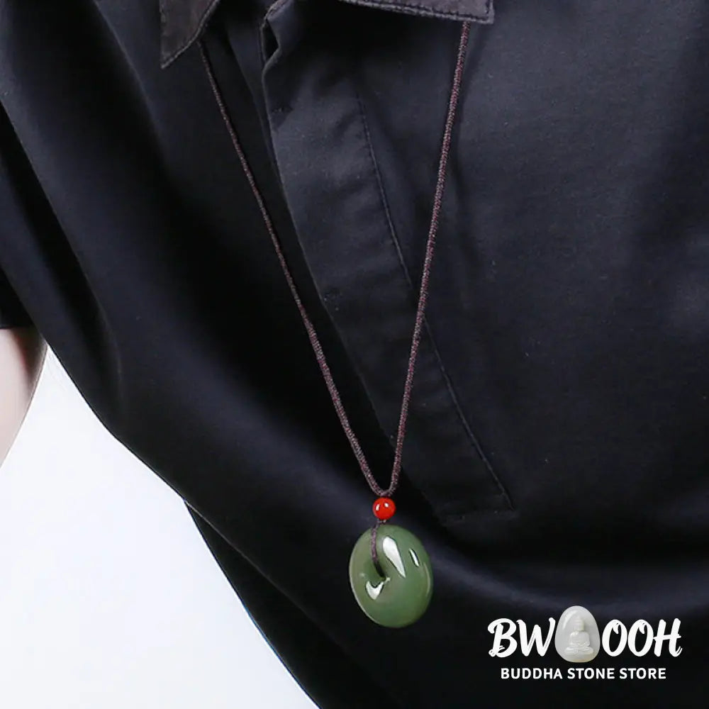Buddha Stones Natural Round Jade Peace Buckle Prosperity Necklace String Pendant - BWOOOH - Necklaces &amp; Pendants