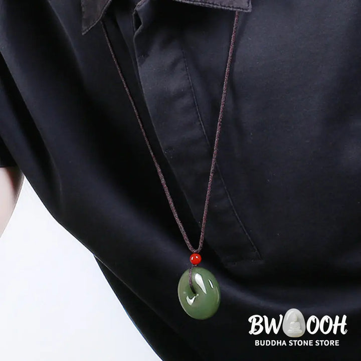 Buddha Stones Natural Round Jade Peace Buckle Prosperity Necklace String Pendant - BWOOOH - Necklaces &amp; Pendants