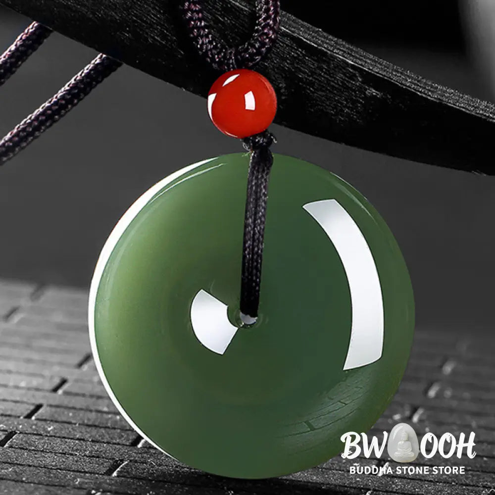 Buddha Stones Natural Round Jade Peace Buckle Prosperity Necklace String Pendant - BWOOOH - Necklaces &amp; Pendants