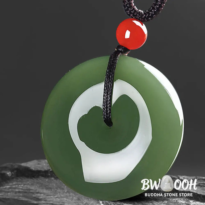Buddha Stones Natural Round Jade Peace Buckle Prosperity Necklace String Pendant - BWOOOH - Necklaces &amp; Pendants