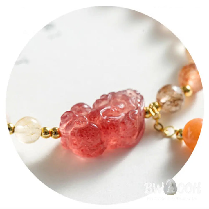 Buddha Stones Natural Rutilated Quartz Strawberry Quartz PiXiu Wealth Bracelet - BWOOOH - Rutilated
