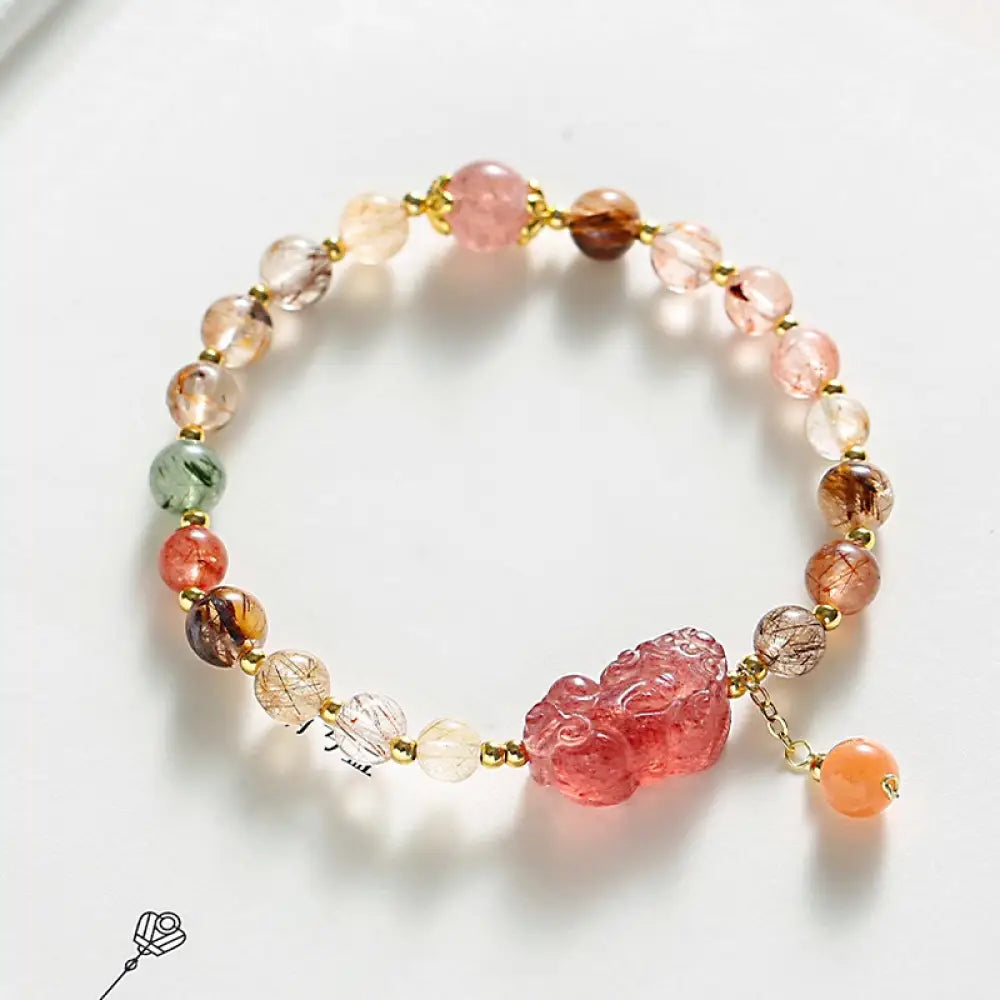 BWOOOH Natural Rutilated Quartz Strawberry Quartz PiXiu Wealth Bracelet - BWOOOH - Rutilated