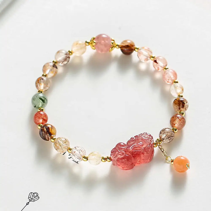 BWOOOH Natural Rutilated Quartz Strawberry Quartz PiXiu Wealth Bracelet - BWOOOH - Rutilated