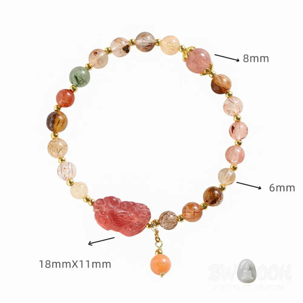 Buddha Stones Natural Rutilated Quartz Strawberry Quartz PiXiu Wealth Bracelet - BWOOOH - Rutilated