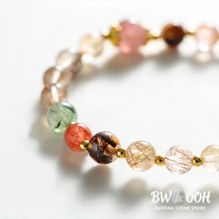 Buddha Stones Natural Rutilated Quartz Strawberry Quartz PiXiu Wealth Bracelet - BWOOOH - Rutilated