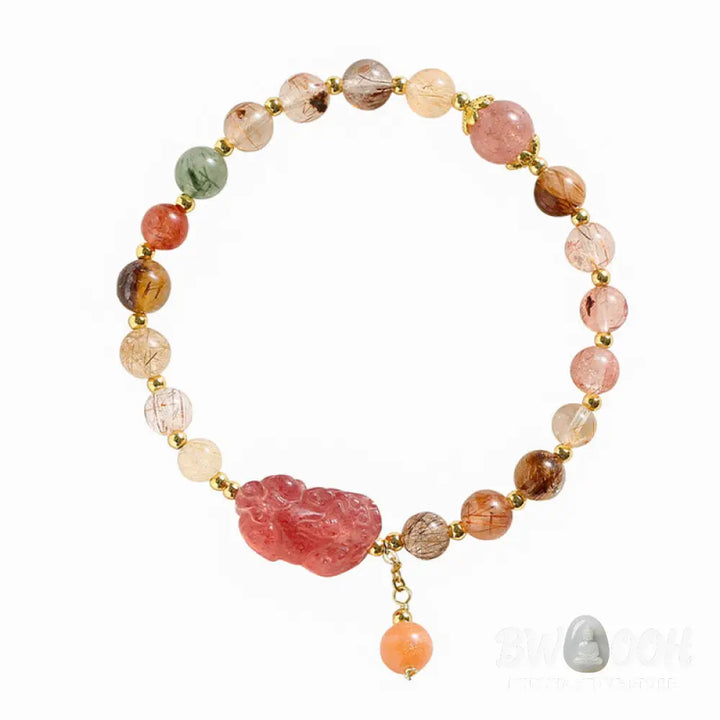 Buddha Stones Natural Rutilated Quartz Strawberry Quartz PiXiu Wealth Bracelet - BWOOOH - Rutilated