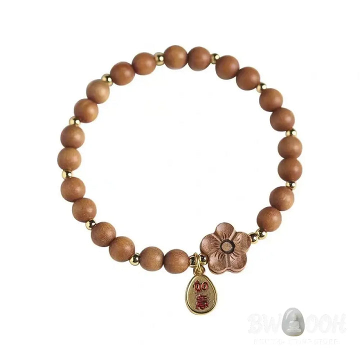 Buddha Stones Natural Sandalwood Peach Blossom Small Leaf Red Sandalwood Ruyi Charm Protection Bracelet - Bracelet