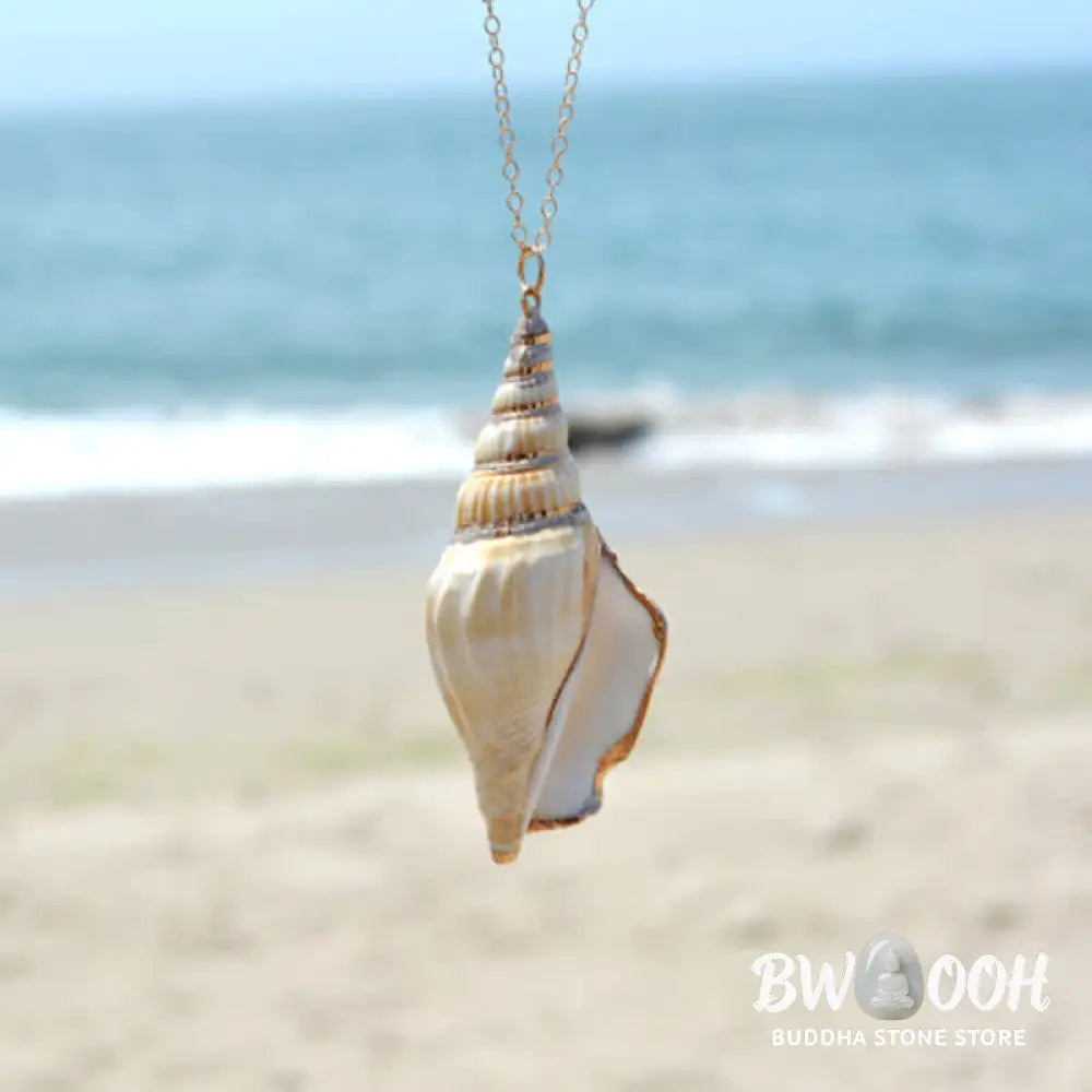 Buddha Stones Natural Shankha Conch Shell Seashell Lucky Necklace Pendant - BWOOOH - Necklaces &amp; Pendants