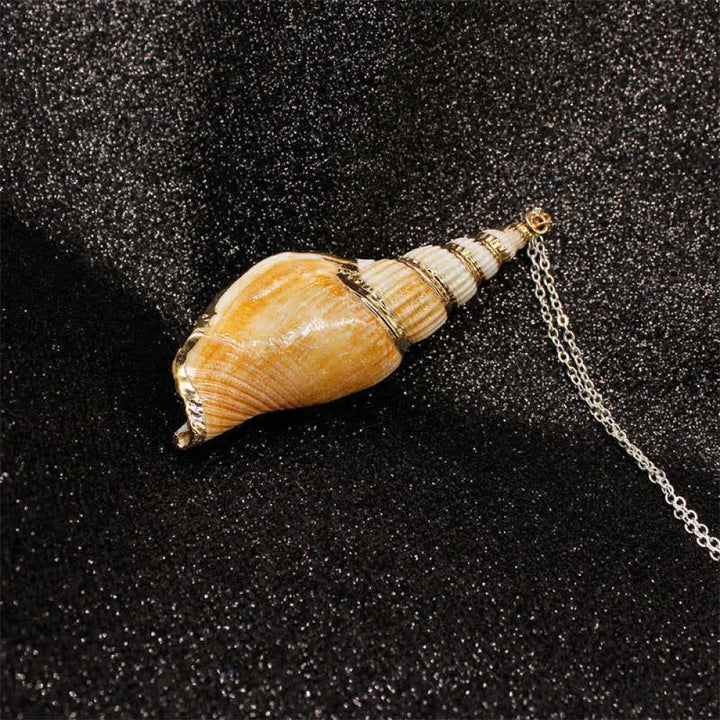 Buddha Stones Natural Shankha Conch Shell Seashell Lucky Necklace Pendant - BWOOOH - Silver - Necklaces &amp; Pendants