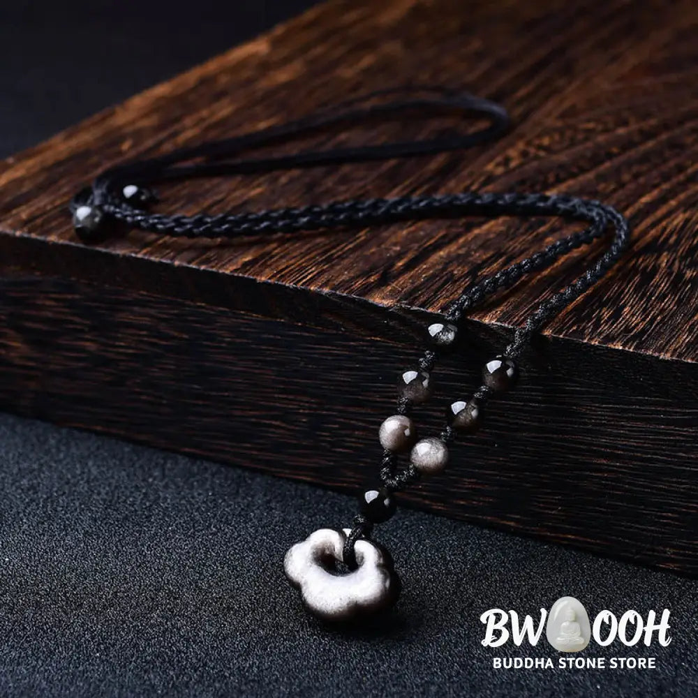 Buddha Stones Natural Silver Sheen Obsidian Auspicious Clouds Protection Soothing Necklace Pendant - BWOOOH - Necklaces