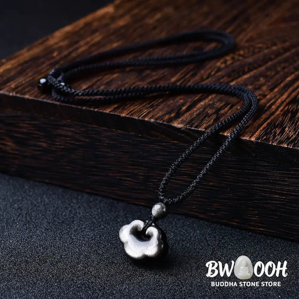 Buddha Stones Natural Silver Sheen Obsidian Auspicious Clouds Protection Soothing Necklace Pendant - BWOOOH - Necklaces