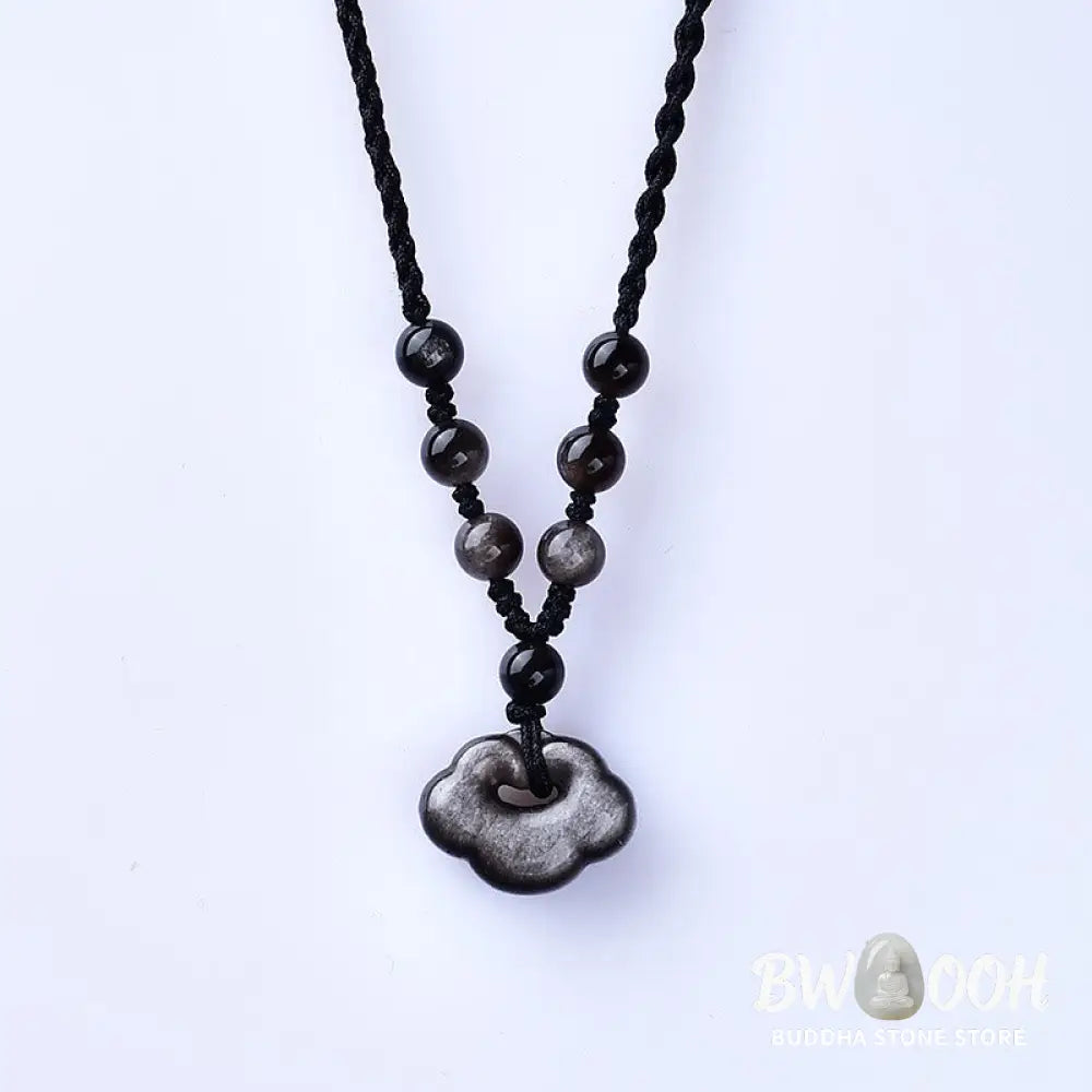 Buddha Stones Natural Silver Sheen Obsidian Auspicious Clouds Protection Soothing Necklace Pendant - BWOOOH - Necklaces