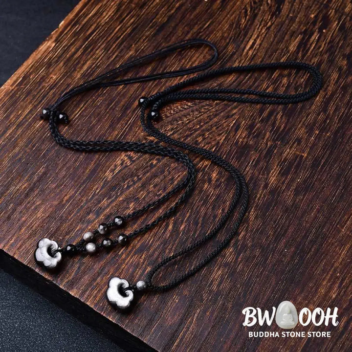 Buddha Stones Natural Silver Sheen Obsidian Auspicious Clouds Protection Soothing Necklace Pendant - BWOOOH - Necklaces