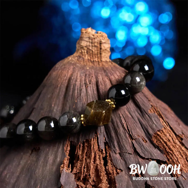 Buddha Stones Natural Silver Sheen Obsidian Beads Cute Cat Soothing Bracelet - BWOOOH - Bracelet