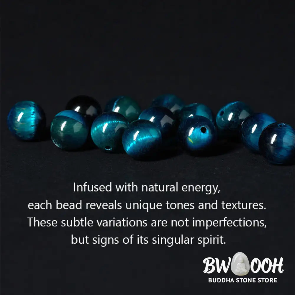 BWOOOH Natural Silver Sheen Obsidian Blue Tiger Eye Om Ma